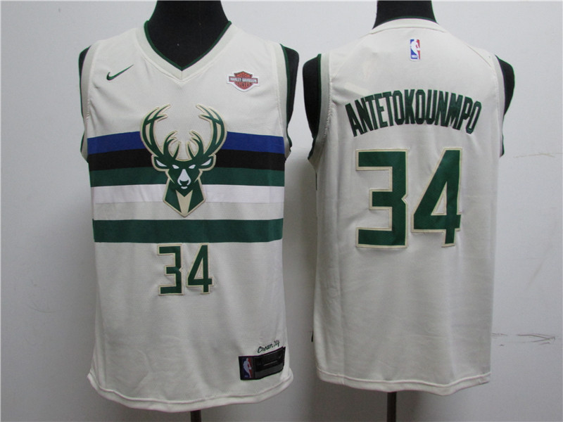 Personalized Bucks 34 Giannis Antetokounmpo White City Edition Swingman Jersey