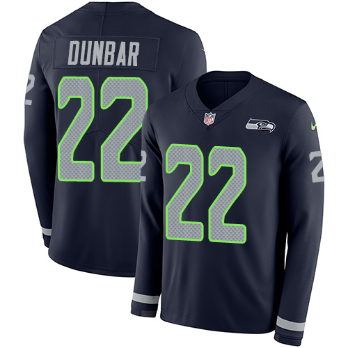 Personalized Seahawks #22 Quinton Dunbar Steel Blue Team Color Men’s Stitched NFL Limited Therma Long Sleeve Jersey
