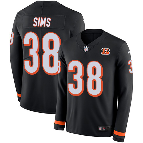 Personalized Bengals #38 LeShaun Sims Black Team Color Men’s Stitched NFL Limited Therma Long Sleeve Jersey