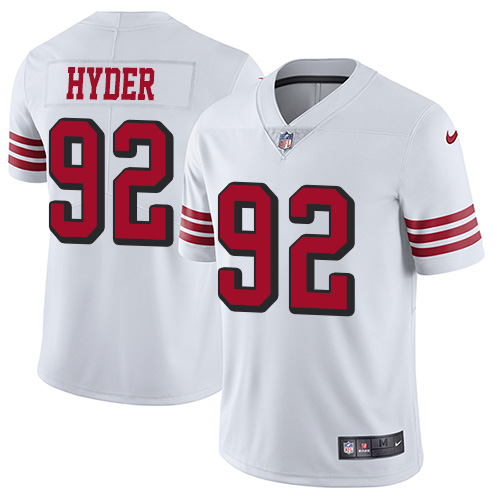 Personalized 49ers #92 Kerry Hyder White Men’s Stitched NFL Limited Rush Jersey