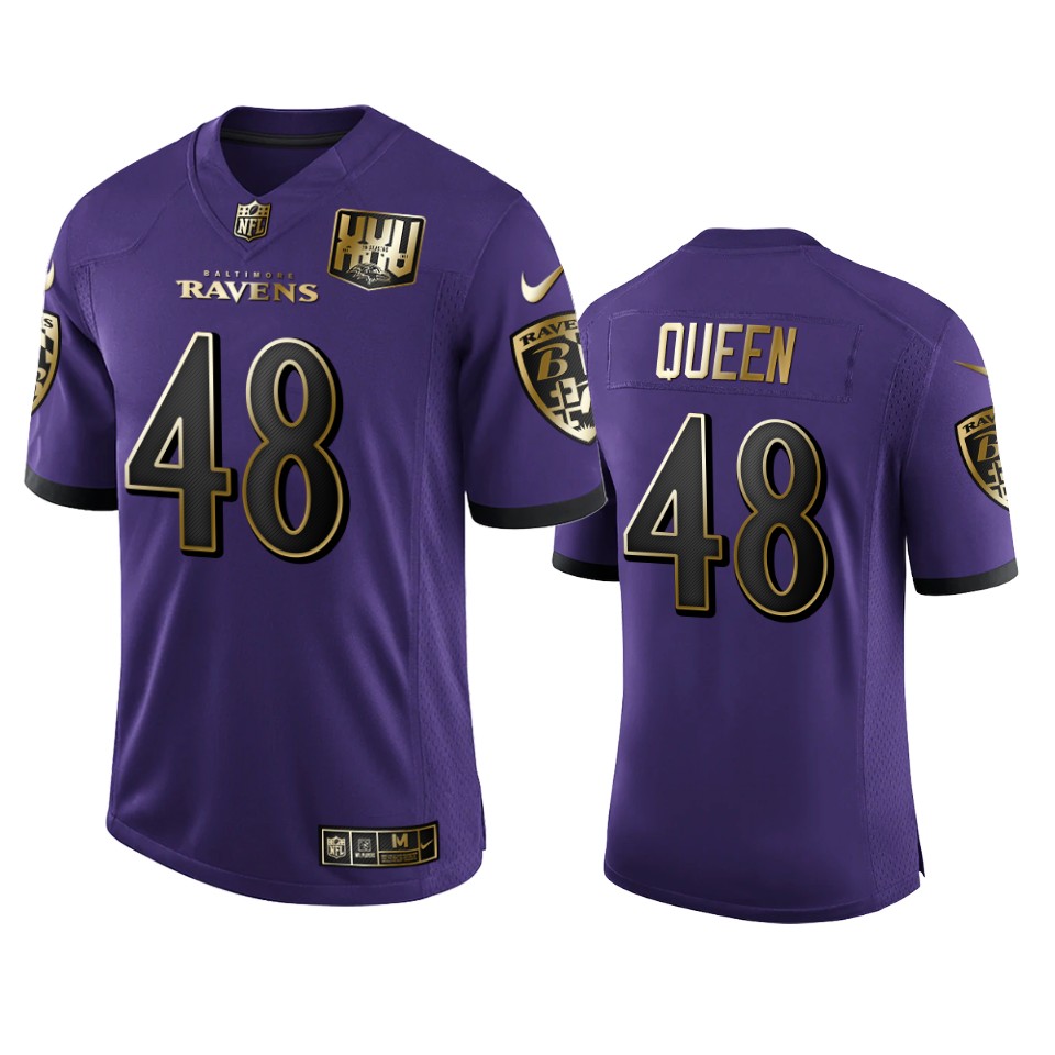 Personalized Baltimore Ravens #48 Patrick Queen Men’s Purple Team 25th Season Golden Limited NFL Jersey