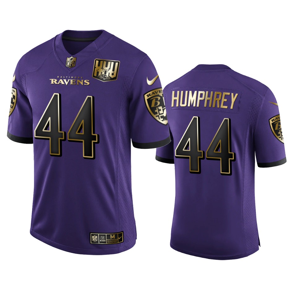 Personalized Baltimore Ravens #44 Marlon Humphrey Men’s Purple Team 25th Season Golden Limited NFL Jersey