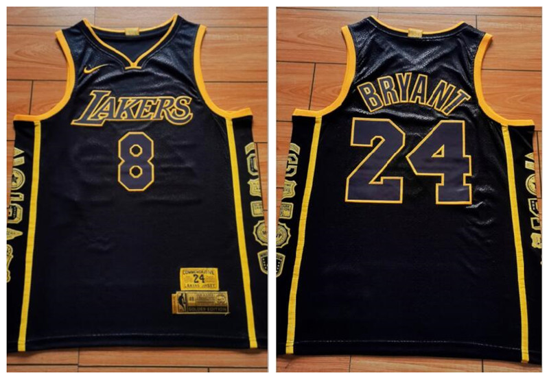Personalized Lakers 8 & 24 Kobe Bryant Black Retirement Commemorative Swingman Jersey