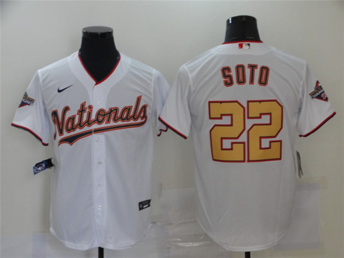 Personalized Nationals 22 Juan Soto White Gold 2020 Gold Program Cool Base Jersey