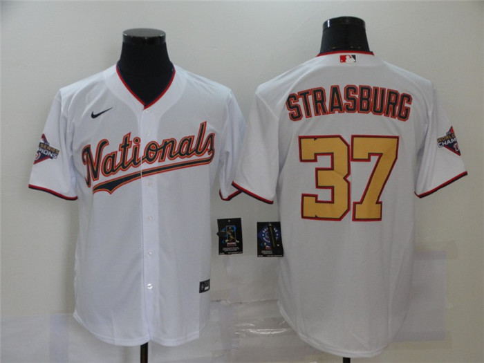 Personalized Nationals 37 Stephen Strasburg White Gold 2020 Gold Program Cool Base Jersey