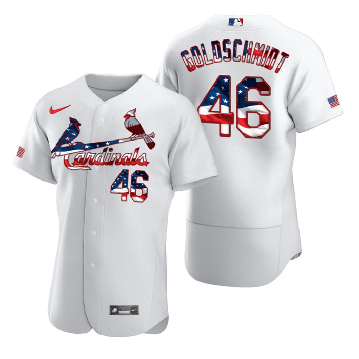 Personalized Cardinals 46 Paul Goldschmidt White USA Flag Fashion Cool Base Jersey