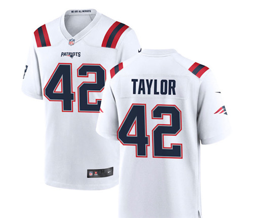 Personalized Patriots #42 J.J. Taylor White Limited Jersey