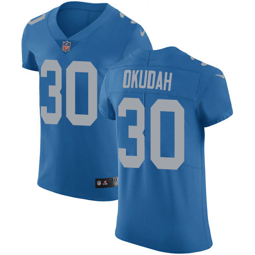 Personalized Lions #30 Jeff Okudah Blue Throwback Men’s Stitched NFL Untouchable Elite Jersey