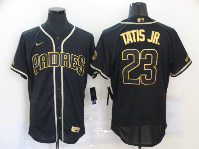 Personalized Padres 23 Fernando Tatis Jr. Black Gold Flexbase Jersey