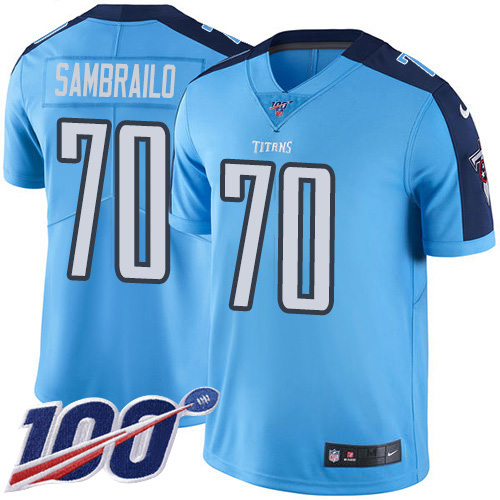 Personalized Titans #70 Ty Sambrailo Light Blue Men’s Stitched NFL Limited Rush 100th Season Jersey