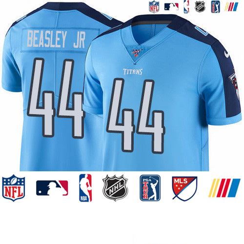 Personalized Titans #44 Vic Beasley Jr Light Blue Men’s Stitched NFL Limited Rush 100th Season Jersey
