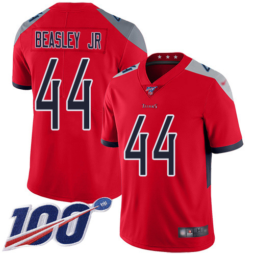 Personalized Titans #44 Vic Beasley Jr Red Men’s Stitched NFL Limited Inverted Legend 100th Season Jersey