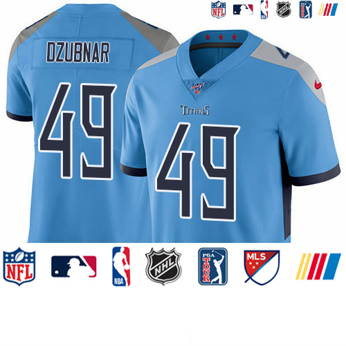 Personalized Titans #49 Nick Dzubnar Light Blue Alternate Men’s Stitched NFL 100th Season Untouchable Limited Jersey