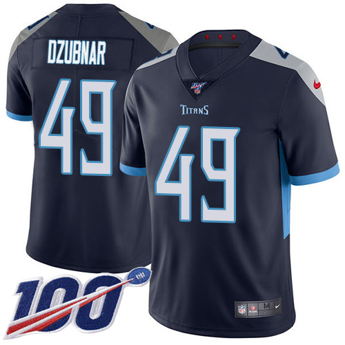 Personalized Titans #49 Nick Dzubnar Navy Blue Team Color Men’s Stitched NFL 100th Season Untouchable Limited Jersey