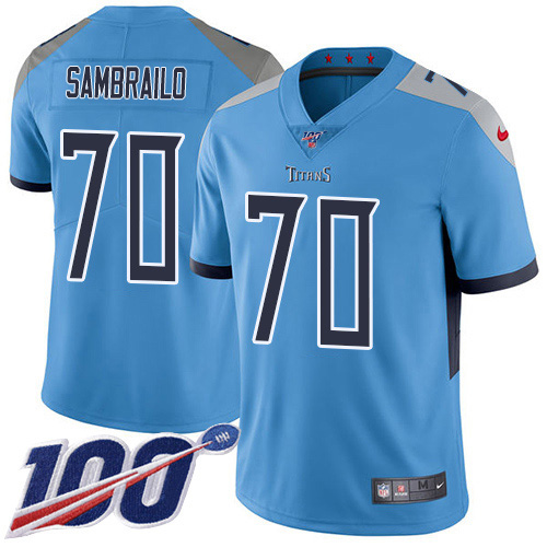 Personalized Titans #70 Ty Sambrailo Light Blue Alternate Men’s Stitched NFL 100th Season Untouchable Limited Jersey