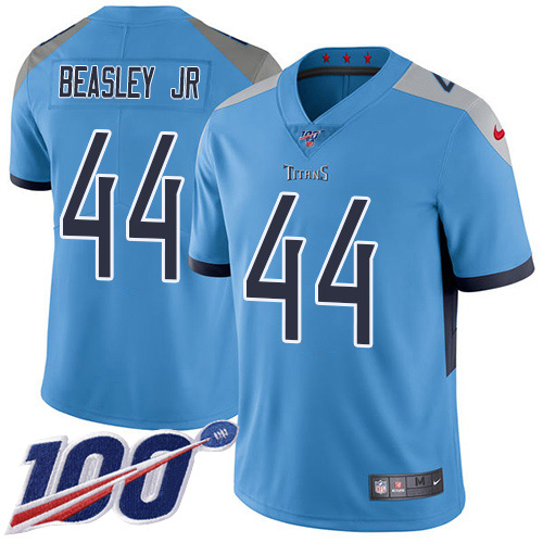 Personalized Titans #44 Vic Beasley Jr Light Blue Alternate Men’s Stitched NFL 100th Season Untouchable Limited Jersey