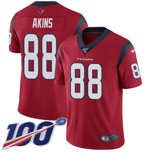 Personalized Texans #88 Jordan Akins Red Alternate Men’s Stitched NFL 100th Season Untouchable Limited Jersey