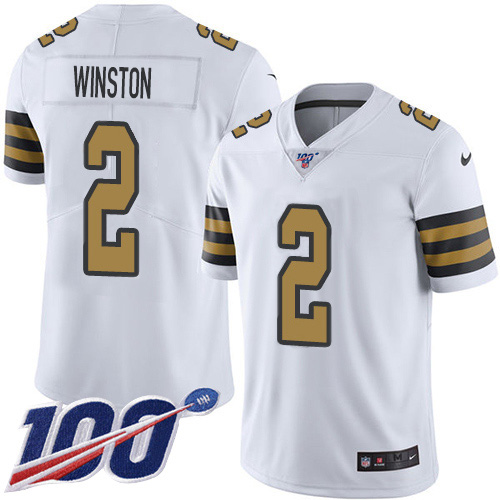 Personalized Saints #2 Jameis Winston White Men’s Stitched NFL Limited Rush 100th Season Jersey