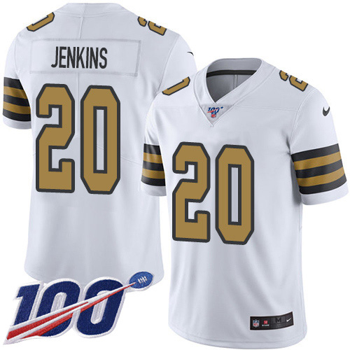 Personalized Saints #20 Janoris Jenkins White Men’s Stitched NFL Limited Rush 100th Season Jersey