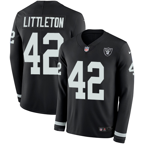 Personalized Raiders #42 Cory Littleton Black Team Color Men’s Stitched NFL Limited Therma Long Sleeve Jersey