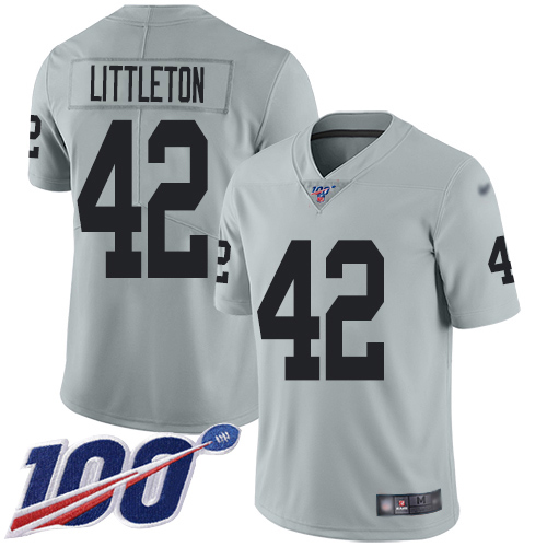 Personalized Raiders #42 Cory Littleton Silver Men’s Stitched NFL Limited Inverted Legend 100th Season Jersey