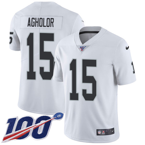 Personalized Raiders #15 Nelson Agholor White Men’s Stitched NFL 100th Season Untouchable Limited Jersey