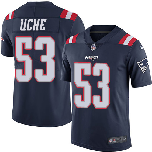 Personalized Patriots #53 Josh Uche Navy Blue Men’s Stitched NFL Limited Rush Jersey
