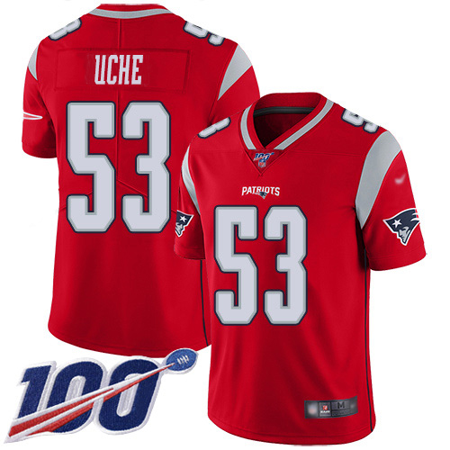Personalized Patriots #53 Josh Uche Red Men’s Stitched NFL Limited Inverted Legend 100th Season Jersey