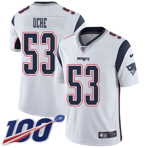 Personalized Patriots #53 Josh Uche White Men’s Stitched NFL 100th Season Untouchable Limited Jersey