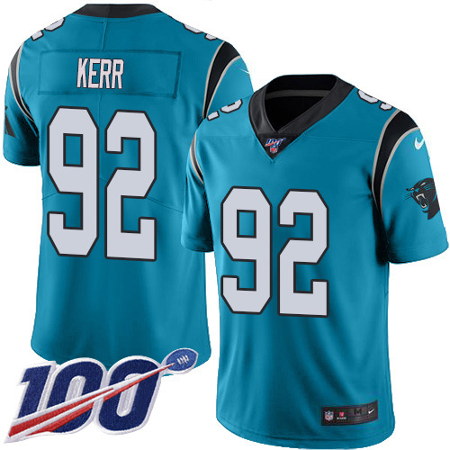 Personalized Panthers #92 Zach Kerr Blue Men’s Stitched NFL Limited Rush 100th Season Jersey