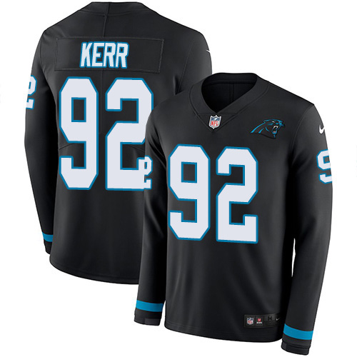 Personalized Panthers #92 Zach Kerr Black Team Color Men’s Stitched NFL Limited Therma Long Sleeve Jersey