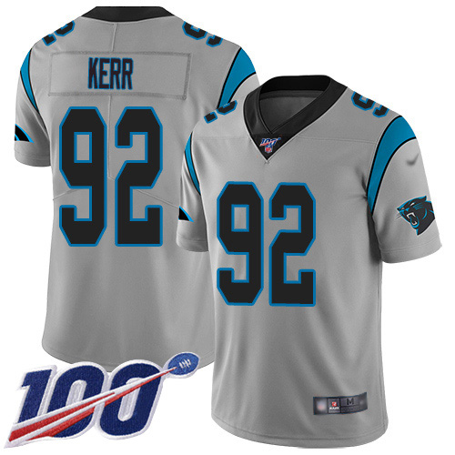 Personalized Panthers #92 Zach Kerr Silver Men’s Stitched NFL Limited Inverted Legend 100th Season Jersey