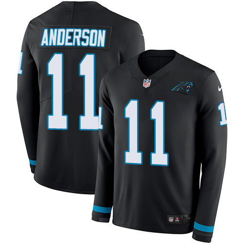 Personalized Panthers #11 Robby Anderson Black Team Color Men’s Stitched NFL Limited Therma Long Sleeve Jersey
