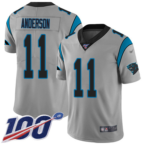Personalized Panthers #11 Robby Anderson Silver Men’s Stitched NFL Limited Inverted Legend 100th Season Jersey