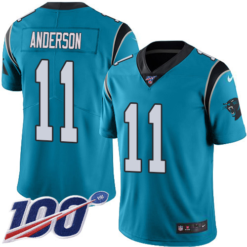 Personalized Panthers #11 Robby Anderson Blue Alternate Men’s Stitched NFL 100th Season Untouchable Limited Jersey