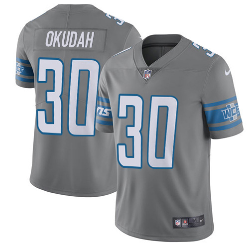 Personalized Lions #30 Jeff Okudah Gray Men’s Stitched NFL Limited Rush Jersey