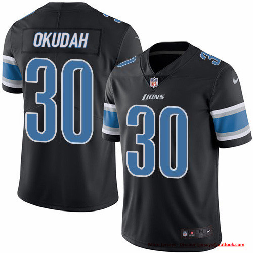 Personalized Lions #30 Jeff Okudah Black Men’s Stitched NFL Limited Rush Jersey