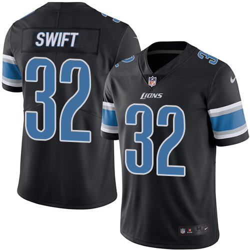 Personalized Lions #32 D’Andre Swift Black Men’s Stitched NFL Limited Rush Jersey