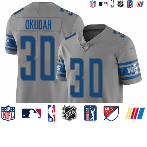Personalized Lions #30 Jeff Okudah Gray Men’s Stitched NFL Limited Inverted Legend Jersey