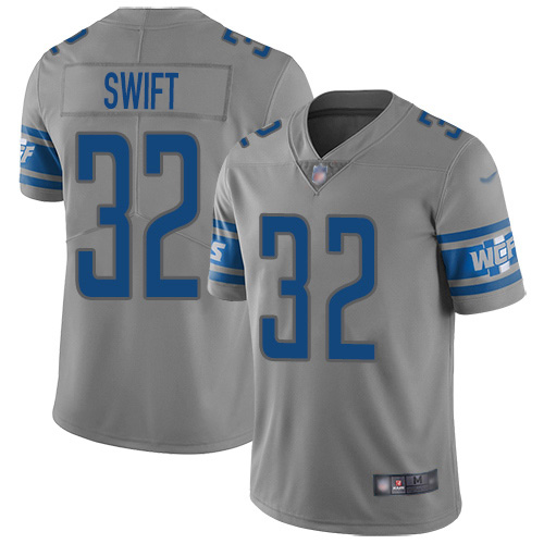 Personalized Lions #32 D’Andre Swift Gray Men’s Stitched NFL Limited Inverted Legend Jersey