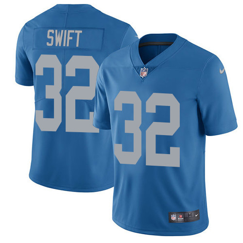 Personalized Lions #32 D’Andre Swift Blue Throwback Men’s Stitched NFL Untouchable Limited Jersey