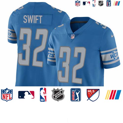 Personalized Lions #32 D’Andre Swift Blue Team Color Men’s Stitched NFL Untouchable Limited Jersey
