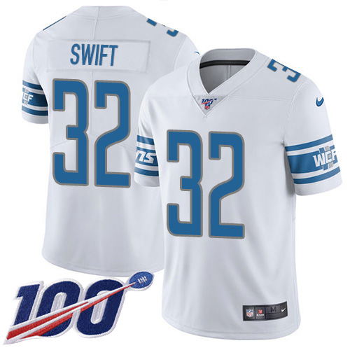 Personalized Lions #32 D’Andre Swift White Men’s Stitched NFL 100th Season Untouchable Limited Jersey