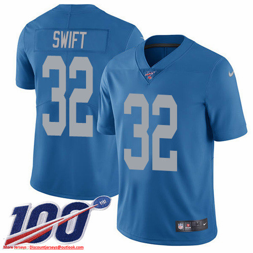 Personalized Lions #32 D’Andre Swift Blue Throwback Men’s Stitched NFL 100th Season Untouchable Limited Jersey