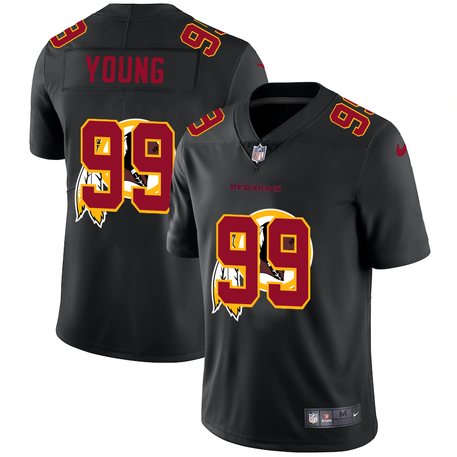 Personalized Washington Redskins #99 Chase Young Men’s Team Logo Dual Overlap Limited NFL Jersey Black