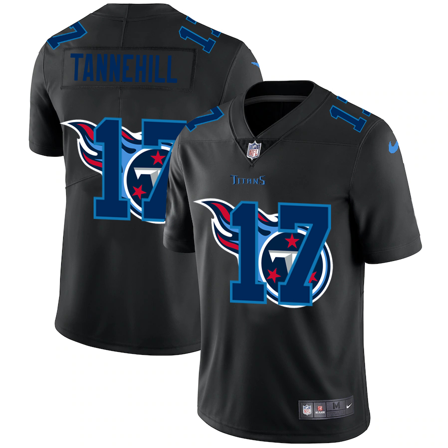 Personalized Tennessee Titans #17 Ryan Tannehill Men’s Team Logo Dual Overlap Limited NFL Jersey Black
