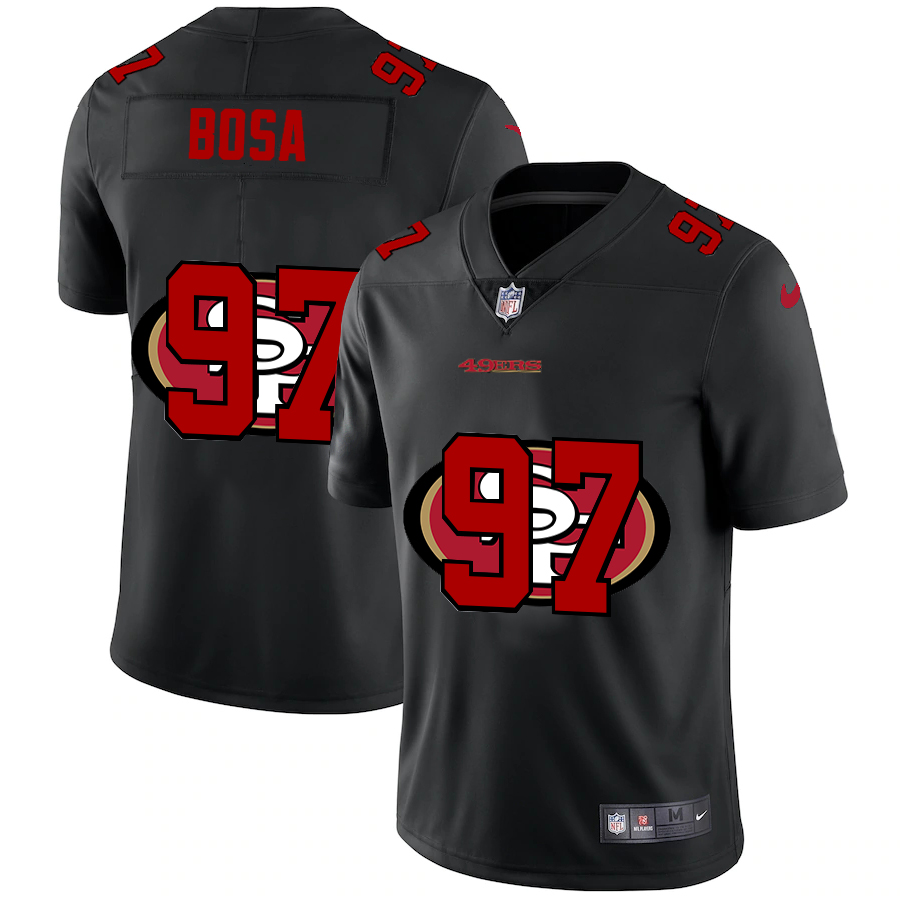Personalized San Francisco 49ers #97 Nick Bosa Men’s Team Logo Dual Overlap Limited NFL Jersey Black