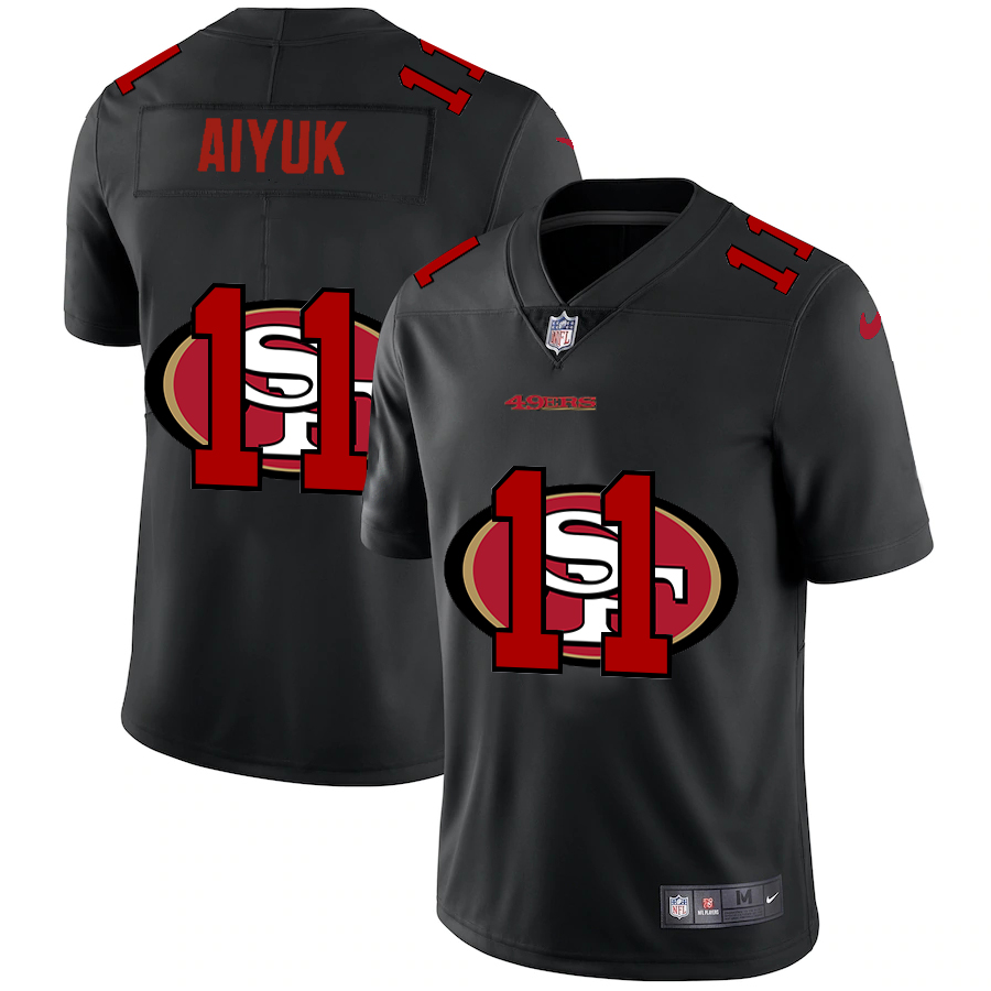Personalized San Francisco 49ers #11 Brandon Aiyuk Men’s Team Logo Dual Overlap Limited NFL Jersey Black
