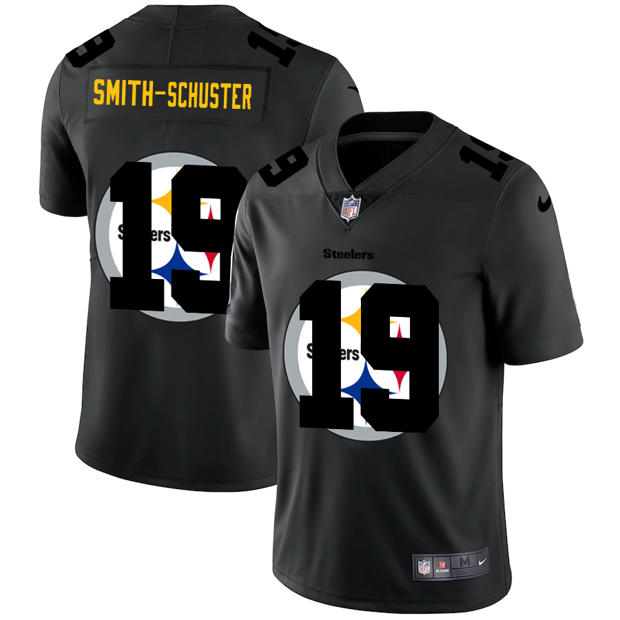 Personalized Pittsburgh Steelers #19 JuJu Smith-Schuster Men’s Team Logo Dual Overlap Limited NFL Jersey Black