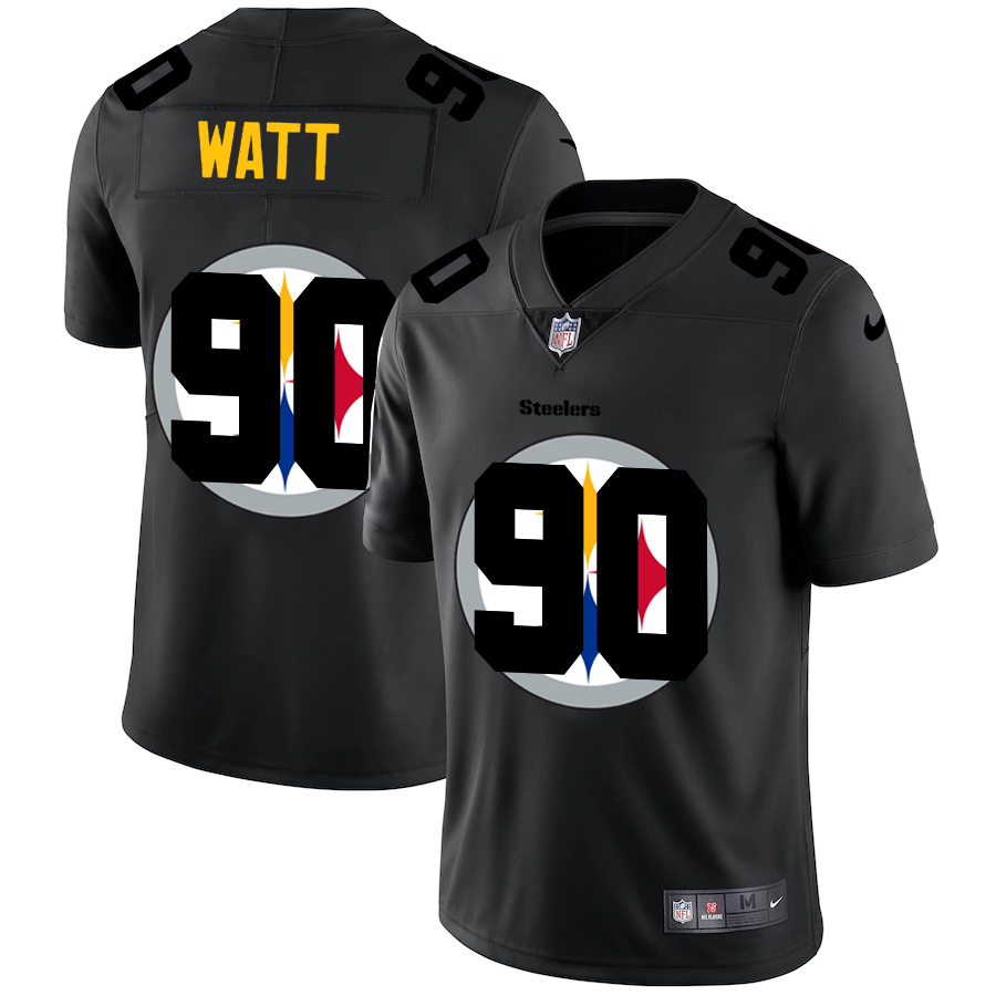Personalized Pittsburgh Steelers #90 T.J. Watt Men’s Team Logo Dual Overlap Limited NFL Jersey Black